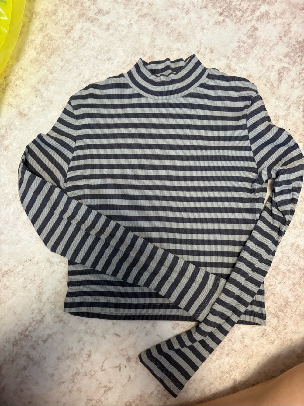 Brave Soul Striped Mock Neck Long Sleeve Top in Black and Gray